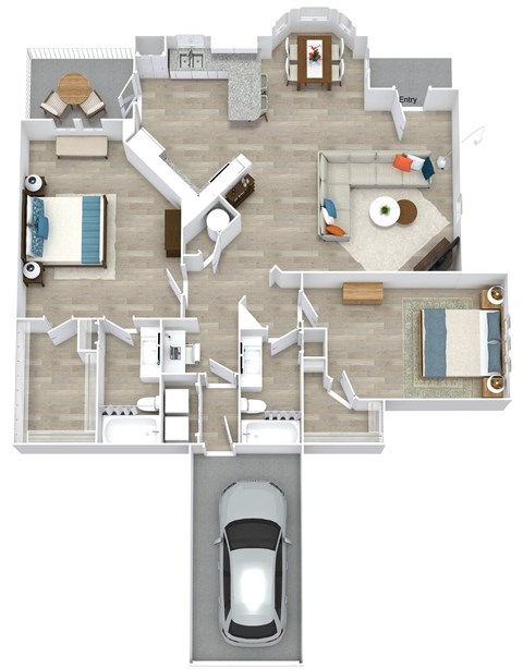Floor plan for 2 beds, 2 baths, 1326 sqft